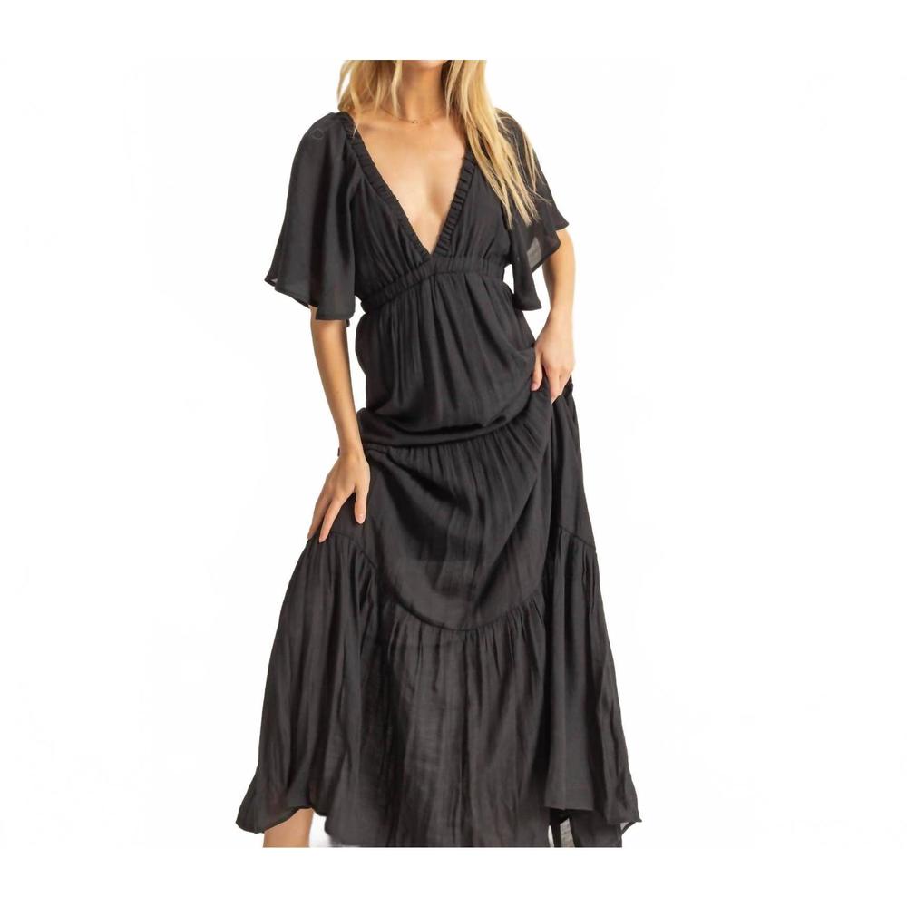 NEW HYFVE v-neck flowy sleeves maxi dress in black - Picture 2 of 4